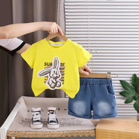 Boys Yellow Bunny Short Sleeve T-Shirt With Elasticated Denim Shorts Sets 2 pc. Sets Yellow 1-2 Y