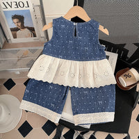 Girls Blue Polka Dot Print Sleeveless Peplum Top With Pants Sets 2 pc. Sets