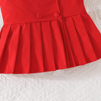 Girls Red Sleeveless Blazer Top With Wide Leg Pants Co-ord Sets Sets