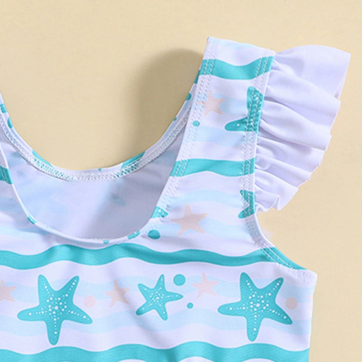 Girls White Starfish Print Top With Briefs Swimwear Sets Sets