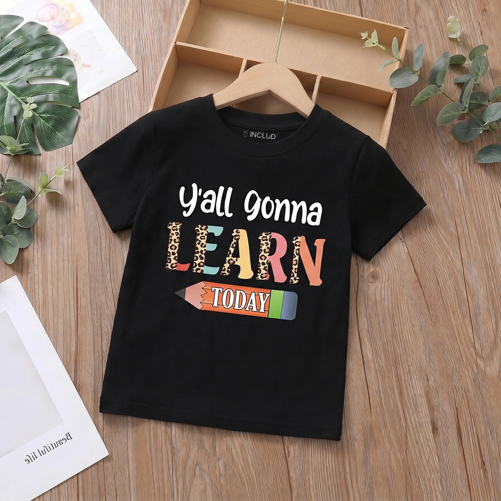 Girls Black Typographic Print Short Sleeve T-Shirt Tshirts Black 1-2 Y
