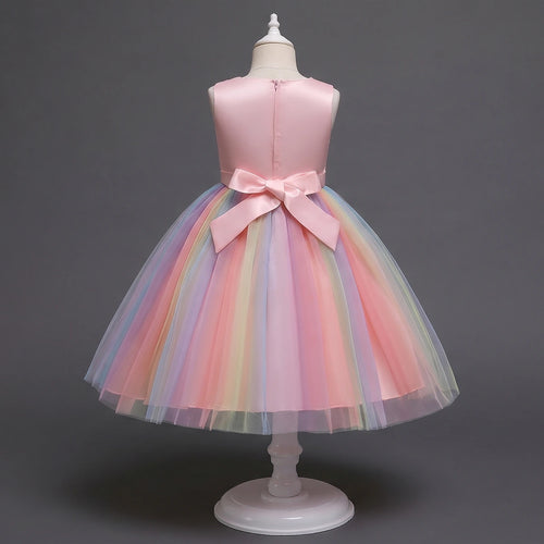 Girls Light Pink Sequin Embellished Fit & Flare Party Wear Dress With Flower Applique Party Dresses