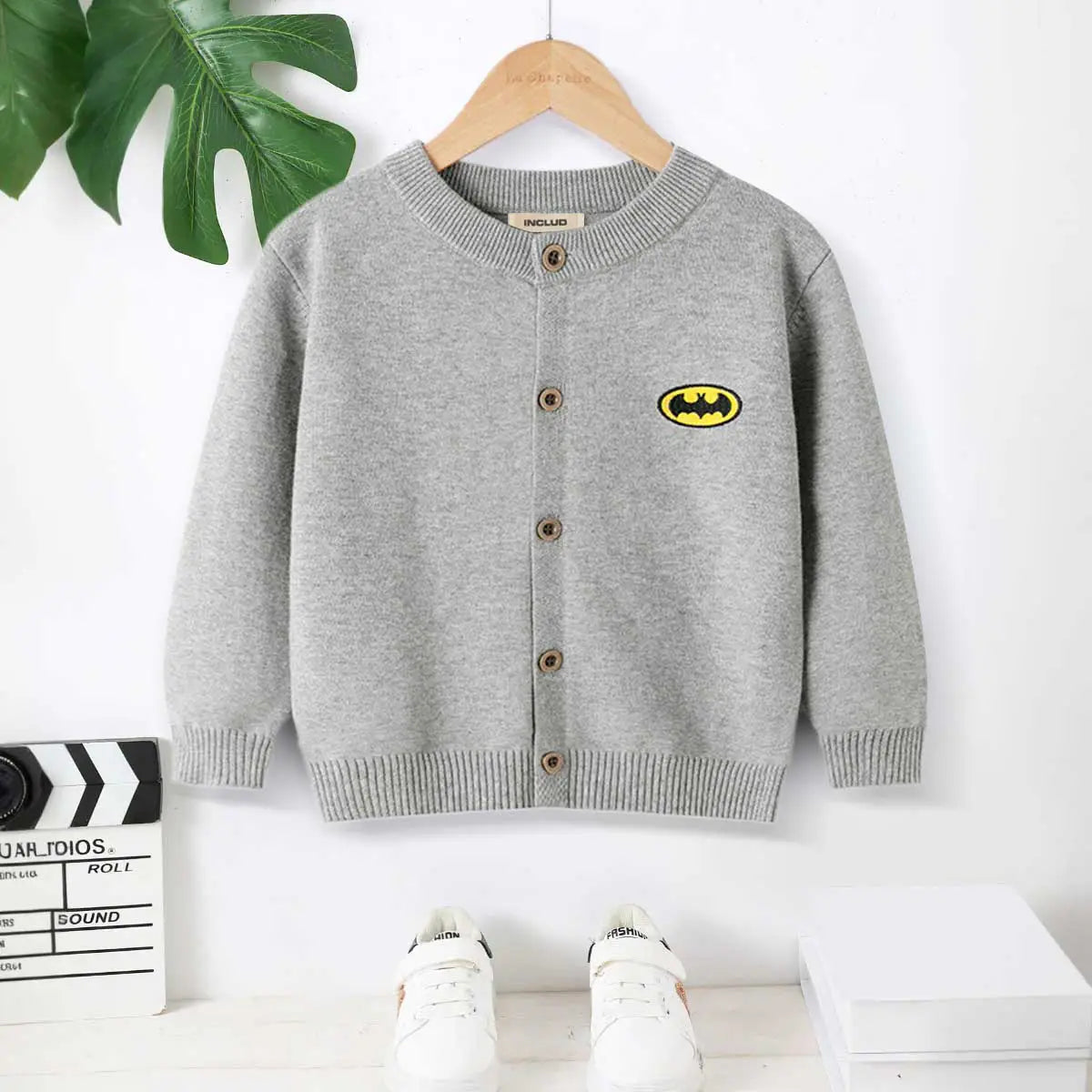 Boys Grey Batman Logo Printed Cardigan Sweaters & Cardigans Grey 2-3 Y