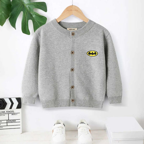 Boys Grey Batman Logo Printed Cardigan Sweaters & Cardigans Grey 2-3 Y