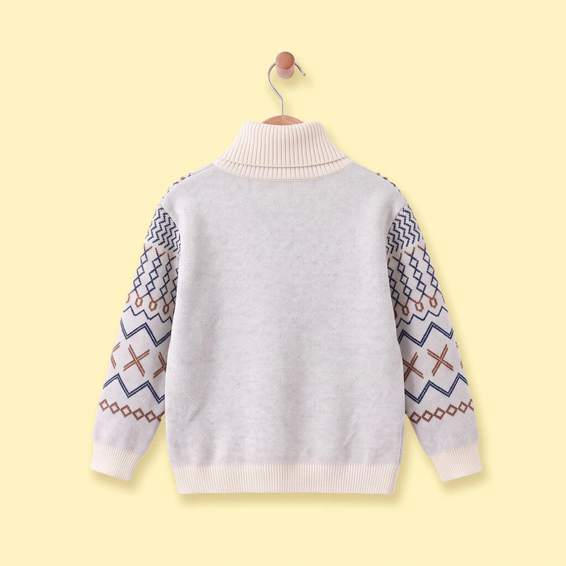 Girls Apricot Geometric Knitted Sweater Sweaters & Cardigans