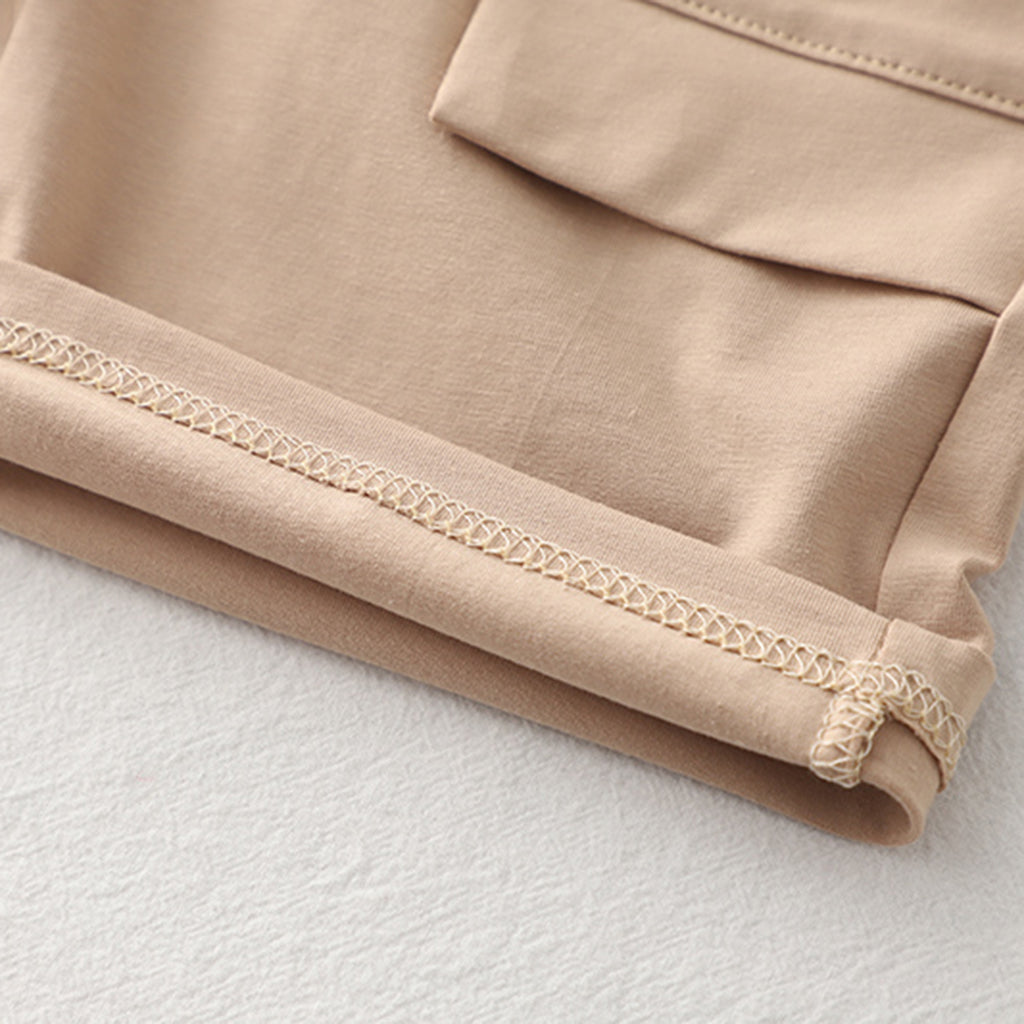 Boys Beige Dino Patchwork Raglan Sleeve T-shirt with Shorts Set Sets