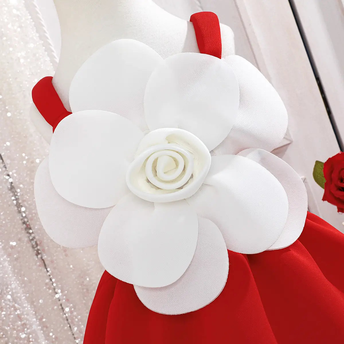 Girls Red Floral Applique Fit & Flare Party Dresses Party Dresses