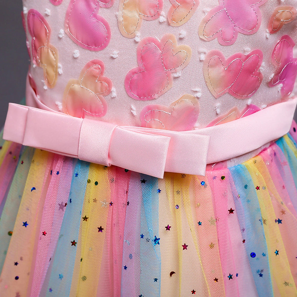 Girls Multicolour Heart Applique Fit & Flare Party Wear Dress Party Dresses