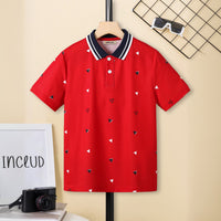 Boys Red Triangle Printed Short Sleeve Polo T-Shirt Tshirts Red 7-8 Y