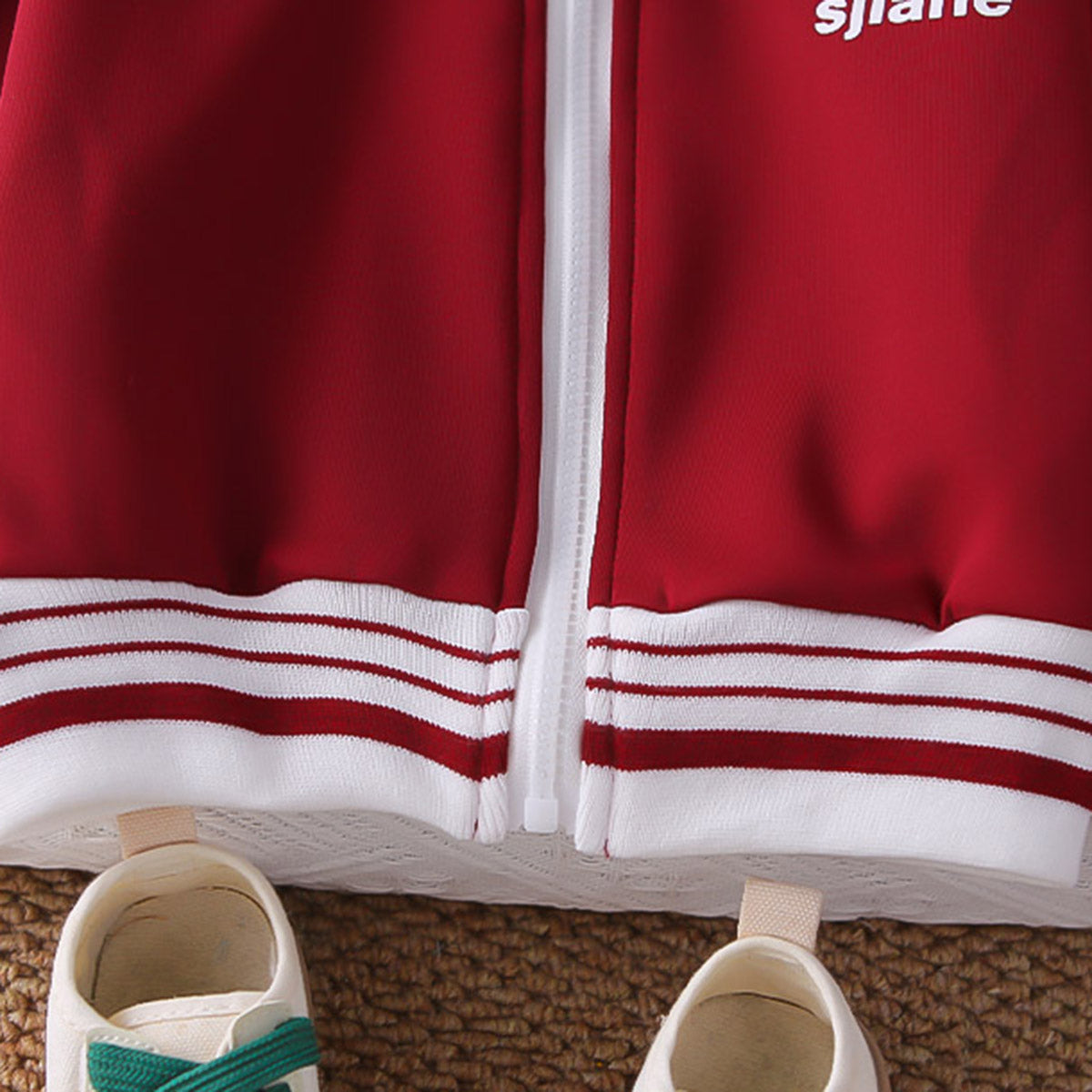 Boys Red Typographic Printed Front Open Jacket With T-Shirt & Joggers Set Sets