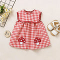 Girls Red Checked Mushroom Embroidered Sleeveless A-Line Dress Casual Dresses Red 1-2 Y