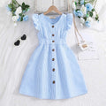 Girls Short Sleeve Fit & Flare Dress Casual Dresses Sky Blue 7-8 Y 