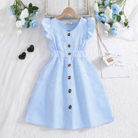Girls Short Sleeve Fit & Flare Dress Casual Dresses Sky Blue 7-8 Y 