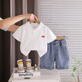 Boys White Short Sleeve Polo T-shirt With Denim Shorts Sets 2 pc. Sets White 1-2 Y