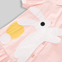 Girls Light Pink Bunny Applique Puff Sleeve Shirt Dress Casual Dresses