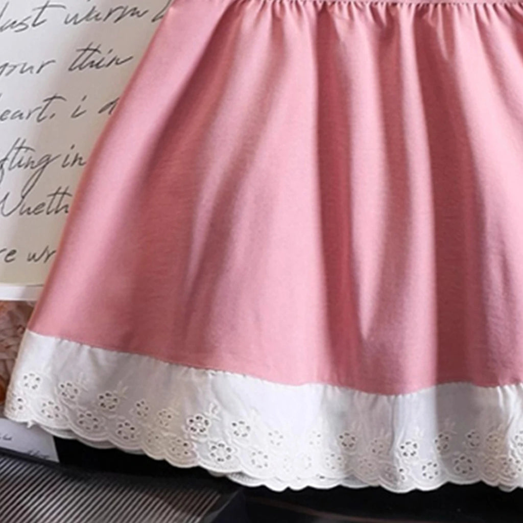 Girls Pink Sleeveless Fit & Flare Dress With Lace Hem Casual Dresses