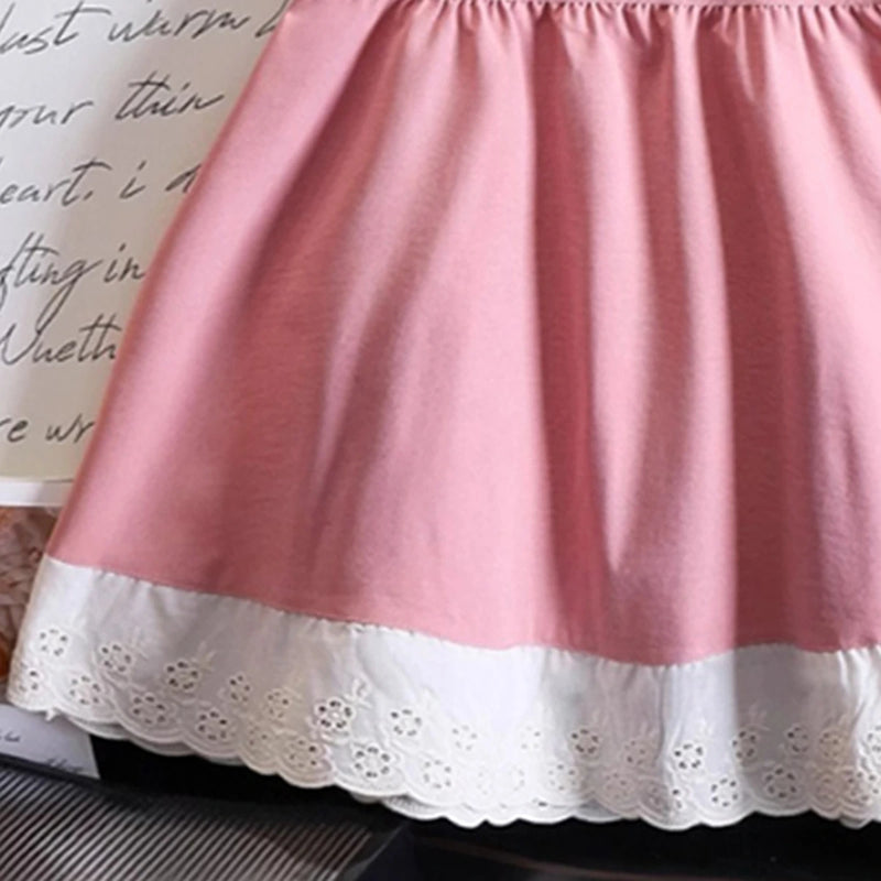 Girls Pink Sleeveless Fit & Flare Dress With Lace Hem Casual Dresses