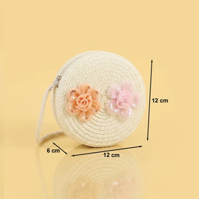Girls White Floral Applique Round Sling Bag Sling Bags