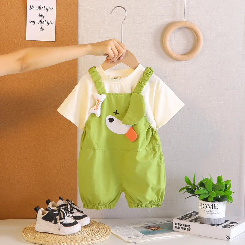 Boys Green Puppy Applique Short Sleeve T-shirt with Dungaree Sets 2 pc. Sets Green 1-2 Y