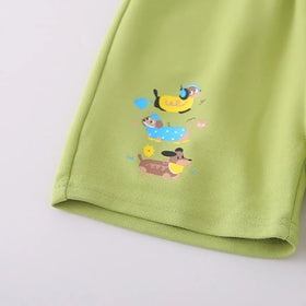 Boys Green Animal Graphic Short Sleeve Polo T-Shirt With Elasticated Shorts Sets 2 pc. Sets