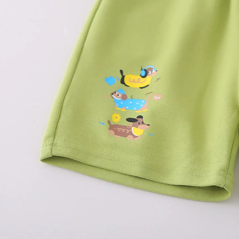 Boys Green Animal Graphic Short Sleeve Polo T-Shirt With Elasticated Shorts Sets 2 pc. Sets