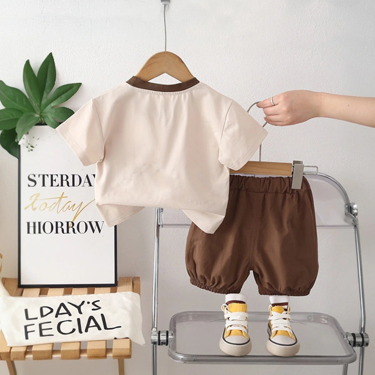 Boys Apricot Bear Motif T-Shirt With Elasticated Shorts Sets Sets