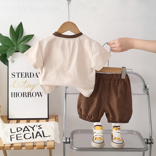Boys Apricot Bear Motif T-Shirt With Elasticated Shorts Sets Sets