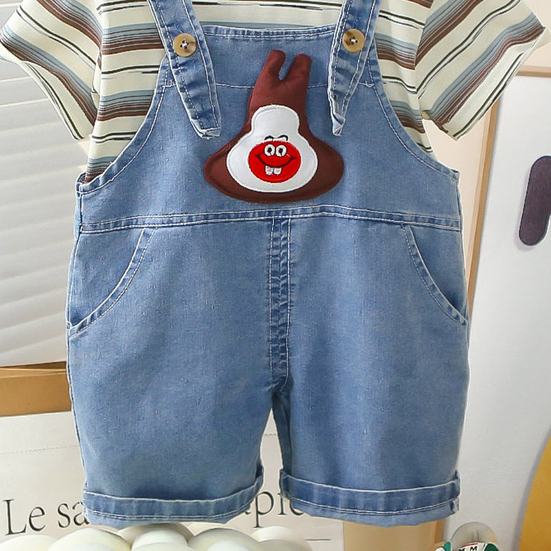 Boys Blue Striped Short Sleeves T-Shirt With Denim Dungaree Set 2 pc. Sets