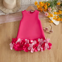 Girls Fuchsia Sleeveless A-line Party Wear Dress With Floral Applique Party Dresses Fuchsia 2-3 Y
