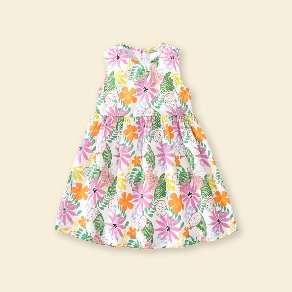 Girls Sleeveless Floral Print Fit & Flare Dress