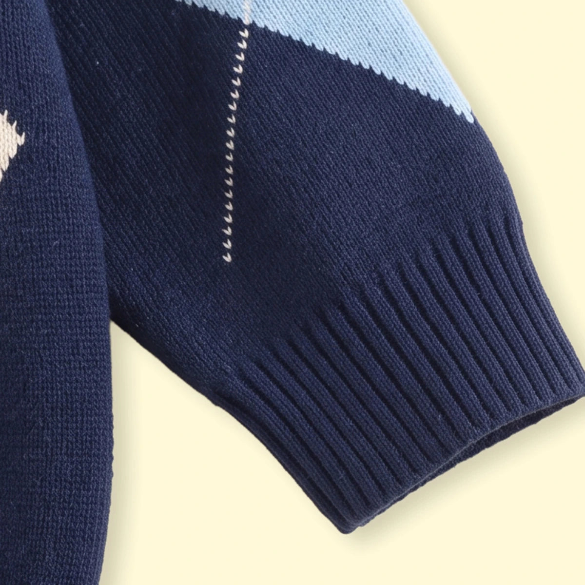 Boys Navy Blue Diamond Jacquard Long Sleeve Sweater Sweaters & Cardigans