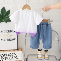 Boys Purple Ombre Dyed Short Sleeves T-Shirt With Denim Pants Set 2 pc. Sets