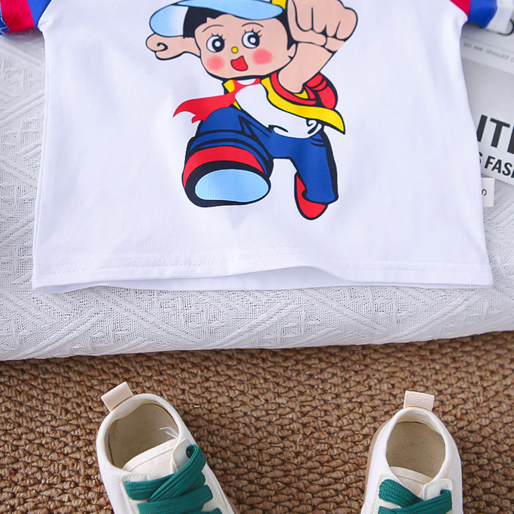 Boys Multicolor Striped Raglan Sleeves Graphic T-Shirt With Shorts Set 2 pc. Sets