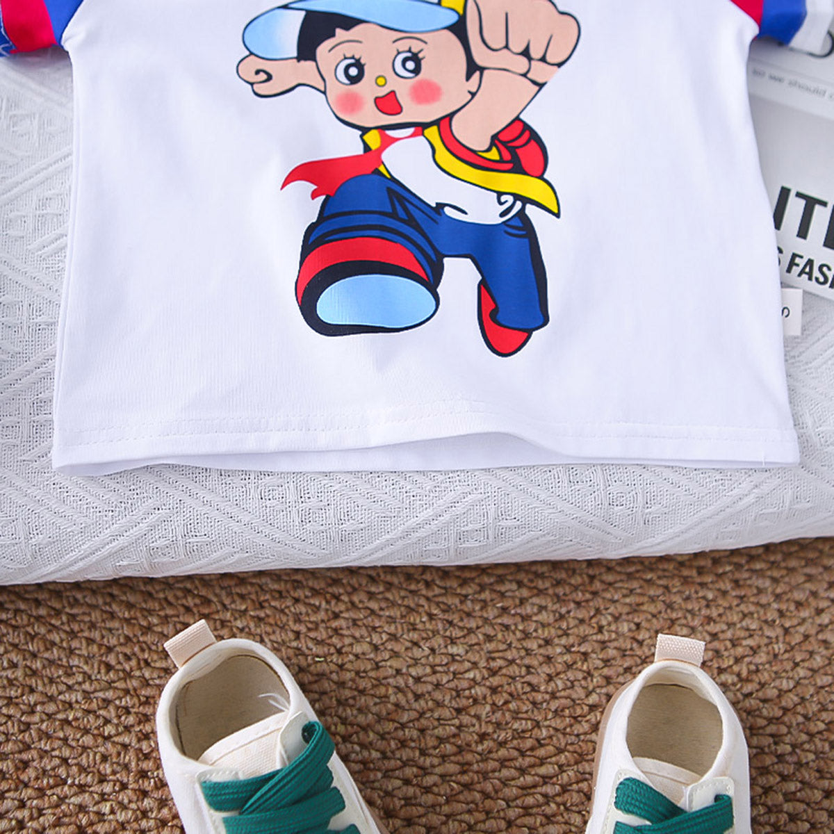 Boys Multicolor Striped Raglan Sleeves Graphic T-Shirt With Shorts Set 2 pc. Sets