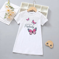 Girls Off White Butterfly Print Short Sleeve T-Shirt Dress Casual Dresses Off White 4-5 Y