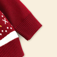 Girls Dark Red Sweater With Self-Design Christmas Themed Patterns Sweaters & Cardigans