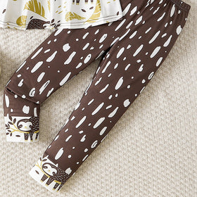 Girls Multicolor Animal Print Short Sleeve Top With Pants Sets 2 pc. Sets