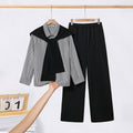 Girls Black Striped Shirt with Scarf and Straight Fit Pants Sets Sets Black 12-13 Y