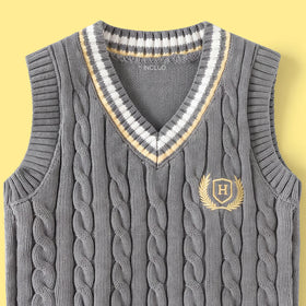 Boys Grey Sleeveless Cable Knit Sweater Vest Sweaters & Cardigans