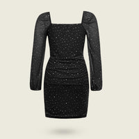 Girls Black Sequined Long Sleeves Square Neck Bodycon Dress Party Dresses