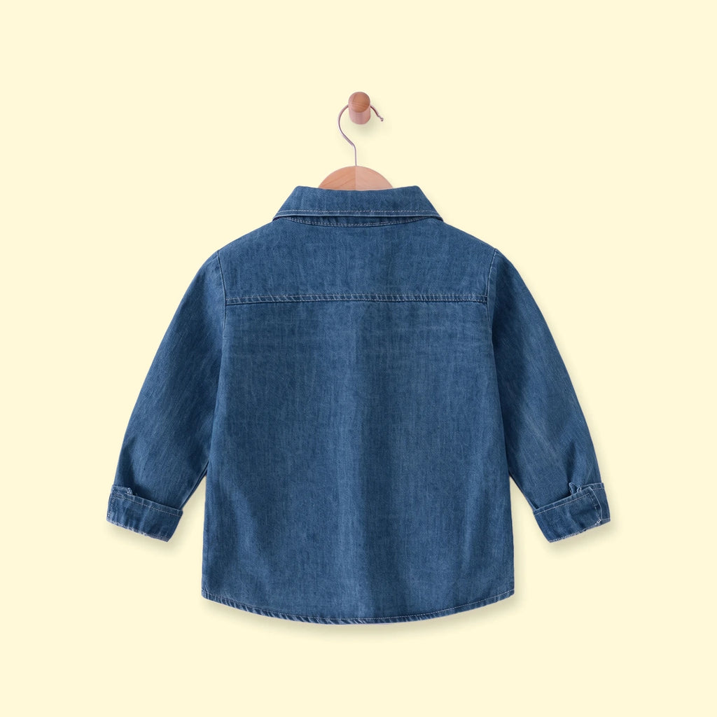 Boys Dark Blue Long Sleeve Denim Shirt Shirts