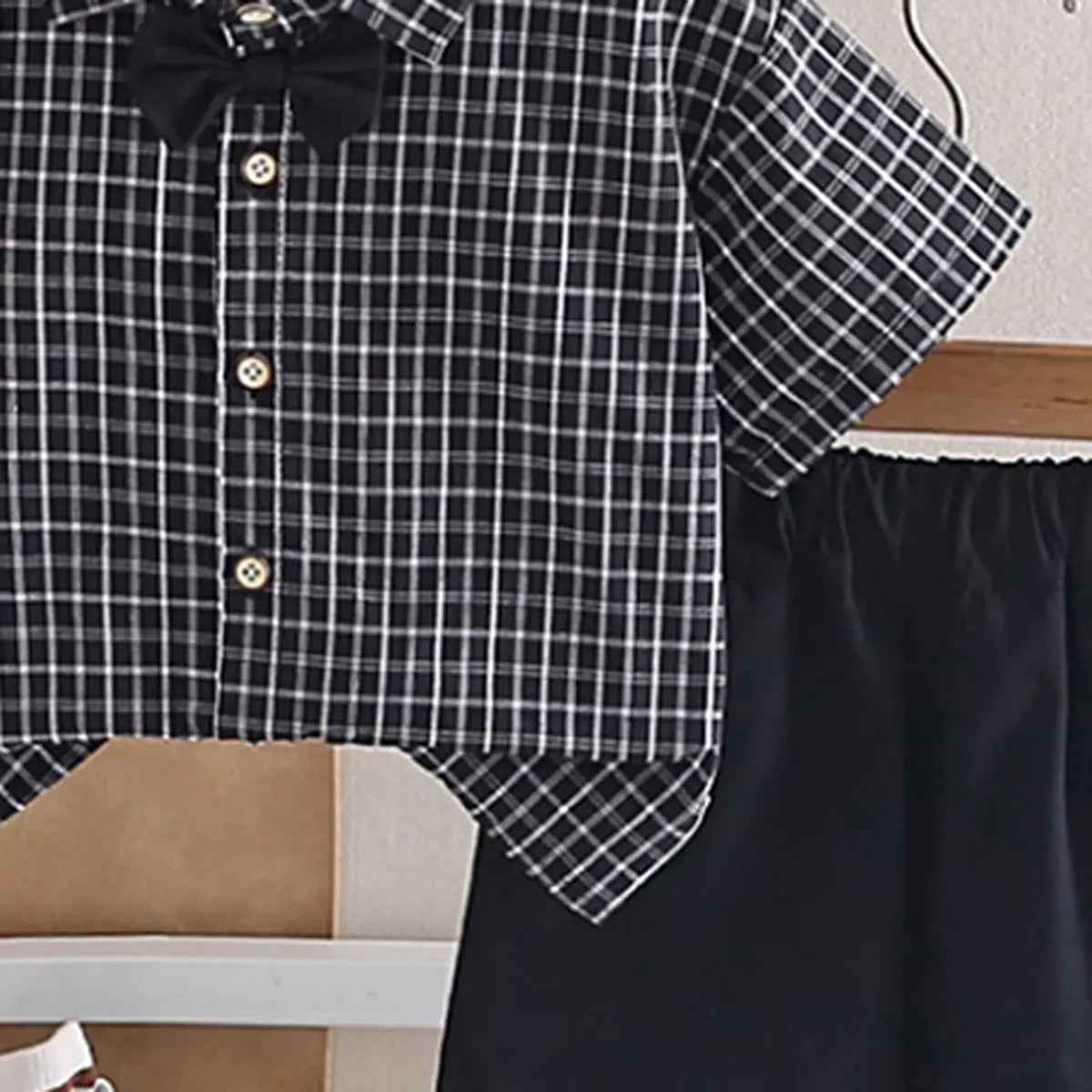 Boys Black Checked Button-Down Shirt With Shorts Sets Sets