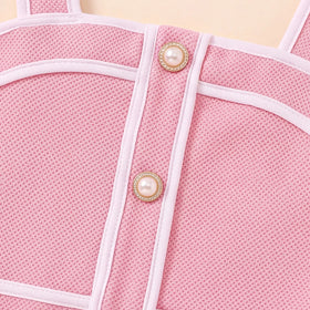 Girls Pink Textured Cardigan Jacket & Top With Pleated Skirt Sets Sets