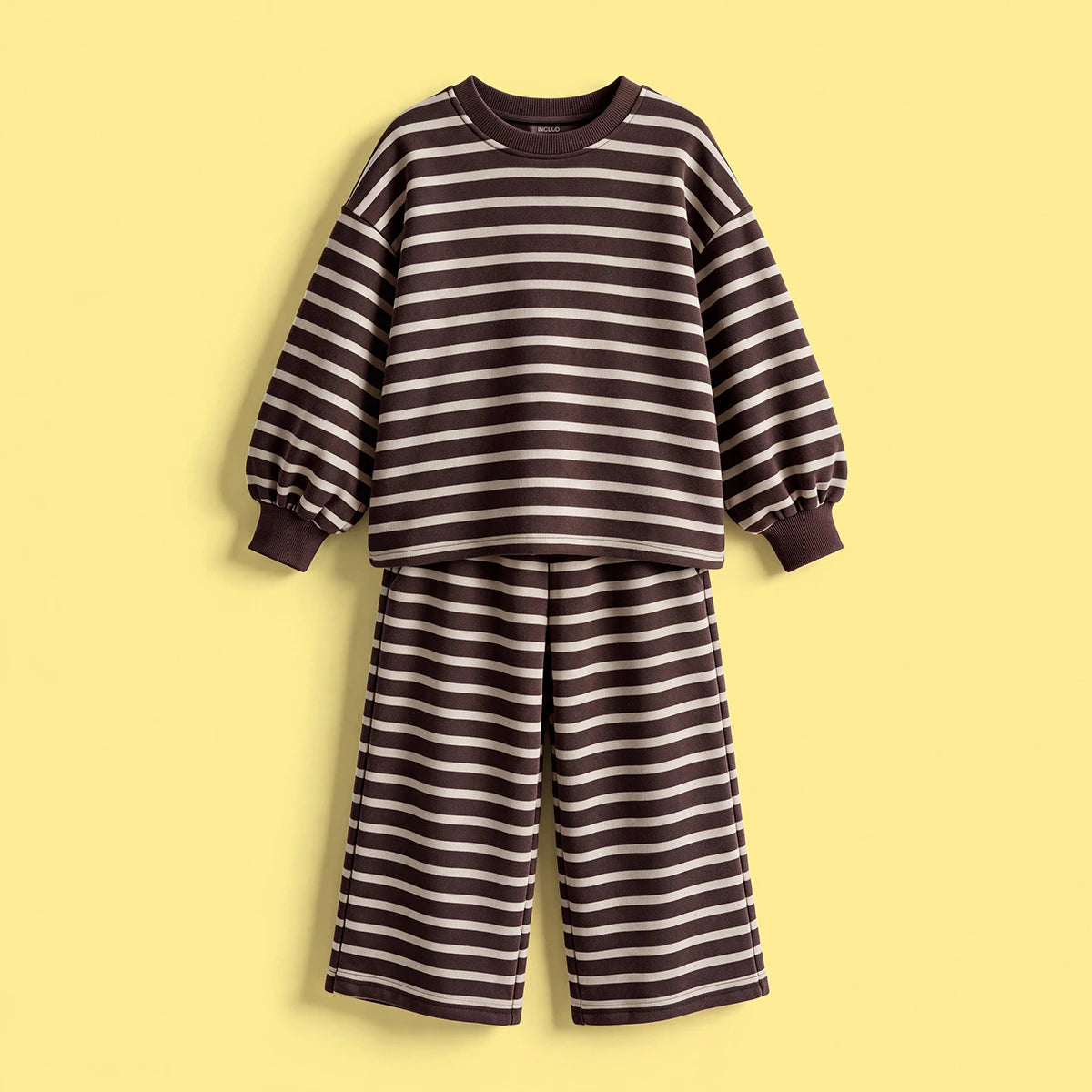 Girls Brown Striped Sweatshirt & Pants Co-ord Sets Sets Brown 1-2 Y
