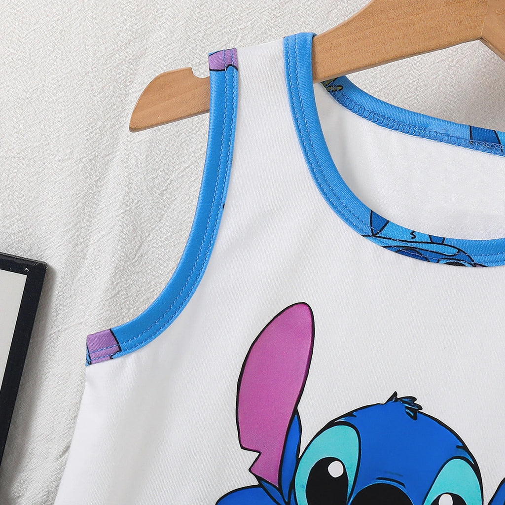 Boys White Cartoon Characters Printed Sleeveless T-Shirt With Shorts Sets 2 pc. Sets