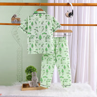 Girls Lime Green Printed Short Sleeve Shirt With Elasticated Pants Sets Sets