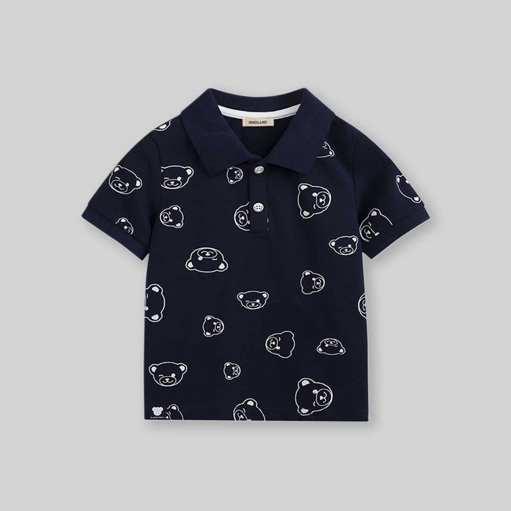 Boys Short Sleeve Bear Printed Polo T-Shirt