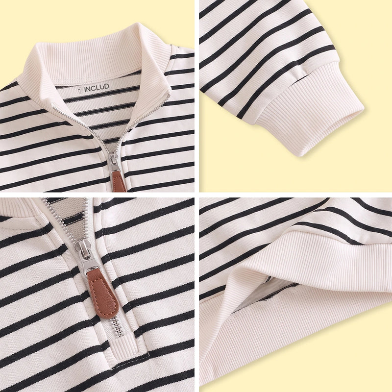 Boys White Striped Half Zip Long Sleeve Sweatshirt Sweatshirts & Hoodies