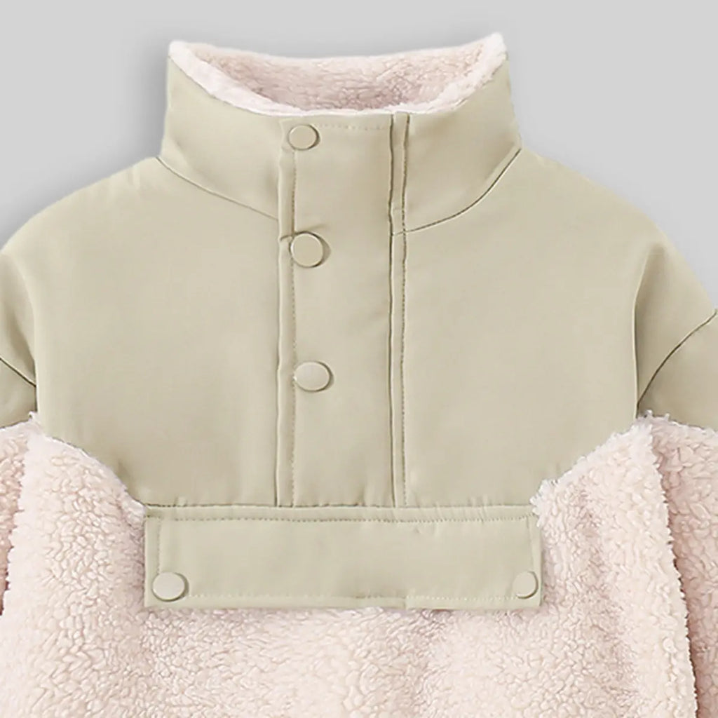 Boys Beige Color-blocked Jacket With High Neck Coats & Jackets