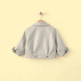 Girls Beige Faux Leather Long Sleeve Jacket Coats & Jackets